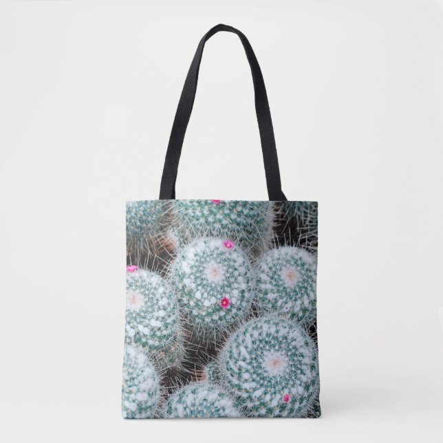 Cactus Plants with Tiny Pink Flowers Tote Bag (Front)