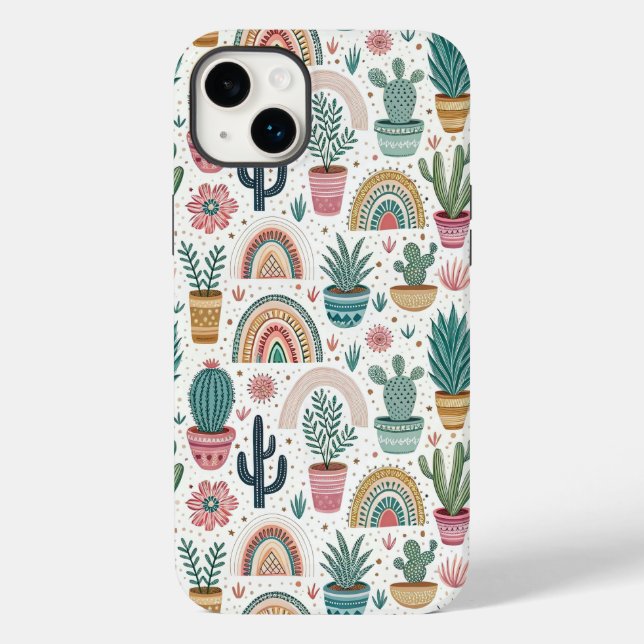 Cactus Pot with Plants, Flowers and Rainbows Case-Mate iPhone Case (Back)