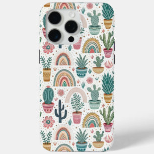 Cactus Pot with Plants, Flowers and Rainbows iPhone 15 Pro Max Case