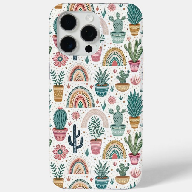 Cactus Pot with Plants, Flowers and Rainbows Case-Mate iPhone Case (Back)