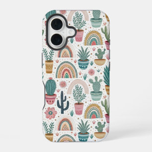 Cactus Pot with Plants, Flowers and Rainbows iPhone 16 Case