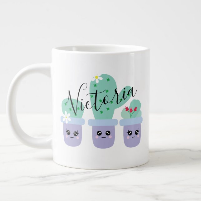Cactus Potted Cute Name Giant Coffee Mug (Left)