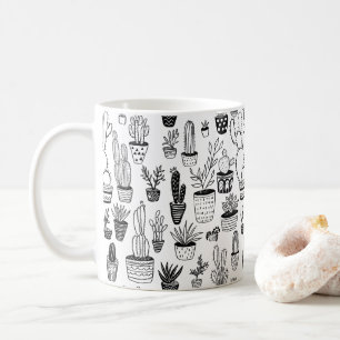 Cactus Potted Plants Cute Pattern Black & White Coffee Mug
