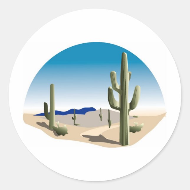 Cactus Prairie Scene Classic Round Sticker (Front)