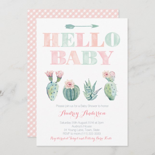 Cactus Prickly Pear Pink Green Baby Shower Cards (Front/Back)