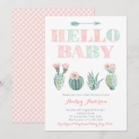 Cactus Prickly Pear Pink Green Baby Shower Cards