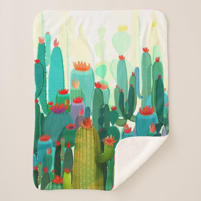Cactus Print | A Lot Of Cactus Sherpa Blanket (Front)