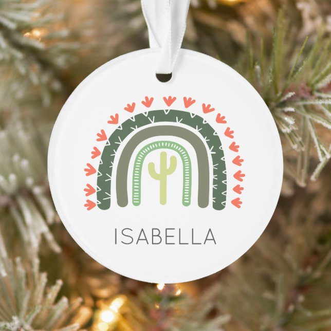 Cactus Rainbow NAME PHOTO Modern Desert Ornament (Tree)