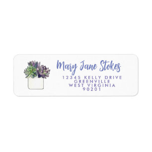 Cactus RETURN ADDRESS succulent PURPLE Label