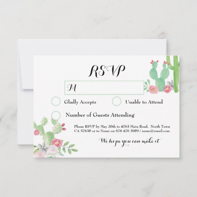 Cactus RSVP Wedding Fiesta Response Cards Cacti (Front)