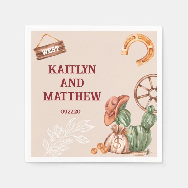 Cactus Rustic brown Western Wedding Napkin (Front)