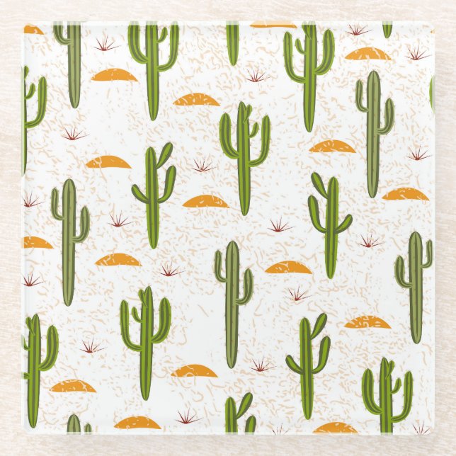Cactus Sand: Mexican Style Seamless. Glass Coaster (Front)