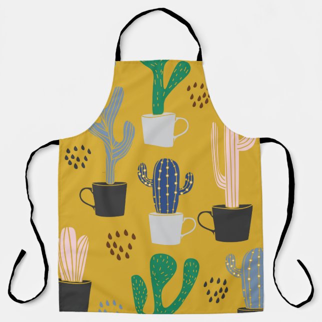 Cactus seamless pattern background. Hand drawn col Apron (Front)