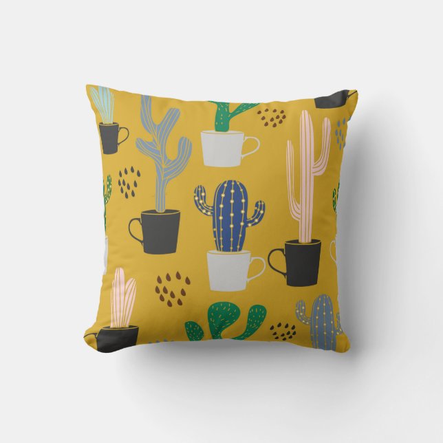 Cactus seamless pattern background. Hand drawn col Cushion (Front)