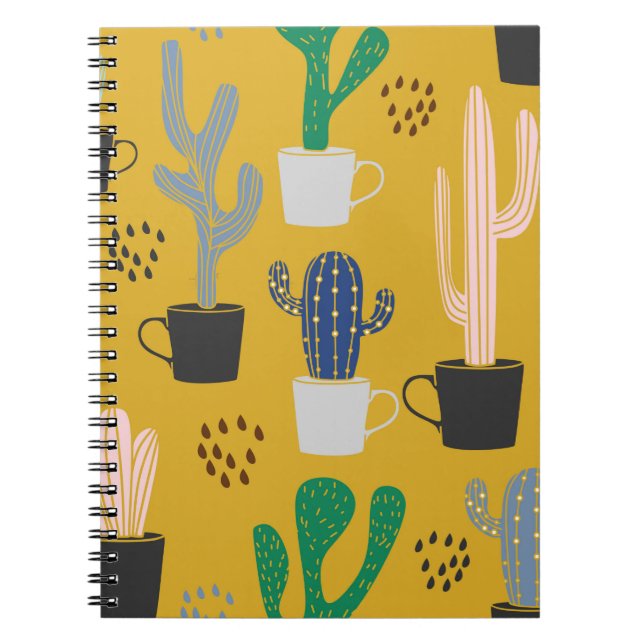 Cactus seamless pattern background. Hand drawn col Notebook (Front)