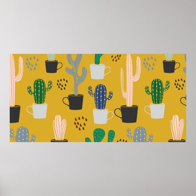 Cactus seamless pattern background. Hand drawn col Poster (Front)