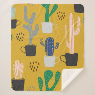 Cactus seamless pattern background. Hand drawn col Sherpa Blanket