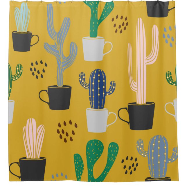 Cactus seamless pattern background. Hand drawn col Shower Curtain (Front)