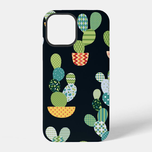 Cactus seamless pattern in patchwork style with pl iPhone case (Back)