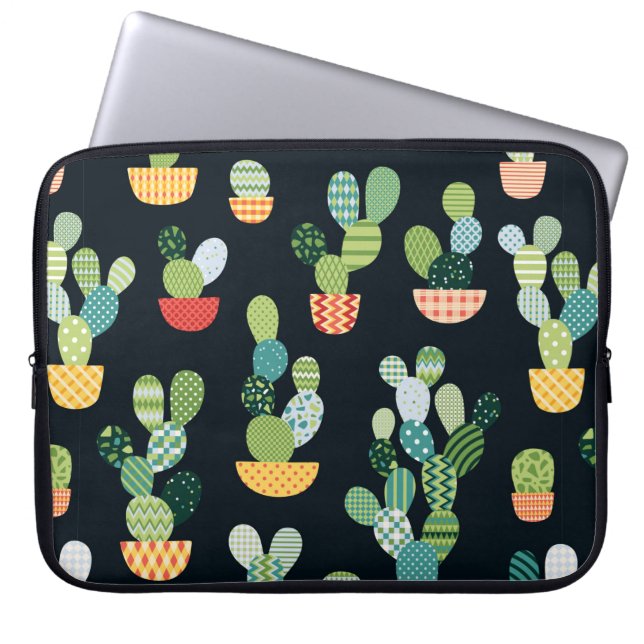 Cactus seamless pattern in patchwork style with pl laptop sleeve (Front)