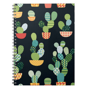 Cactus seamless pattern in patchwork style with pl notebook