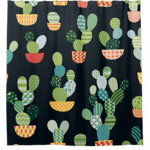 Cactus seamless pattern in patchwork style with pl shower curtain