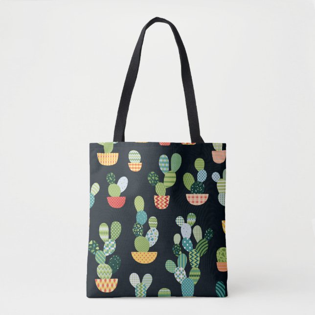 Cactus seamless pattern in patchwork style with pl tote bag (Front)