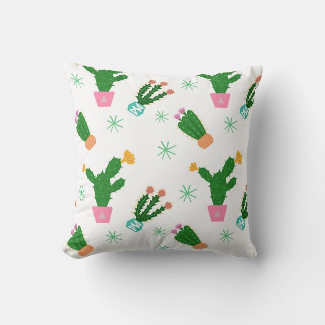 Cactus seamless vintage pattern,  repeated ornamen cushion (Front)