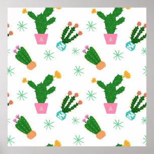 Cactus seamless vintage pattern, repeated ornamen poster