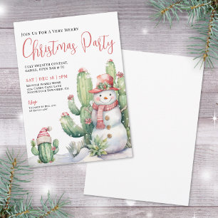 Cactus Snowman Christmas Party Invitation