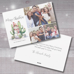 Cactus Snowman Photo Merry Christmas Holiday Card