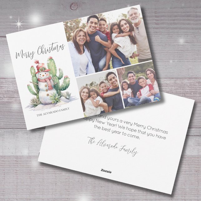 Cactus Snowman Photo Merry Christmas Holiday Card (Cactus Snowman Photo Merry Christmas Holiday Card)