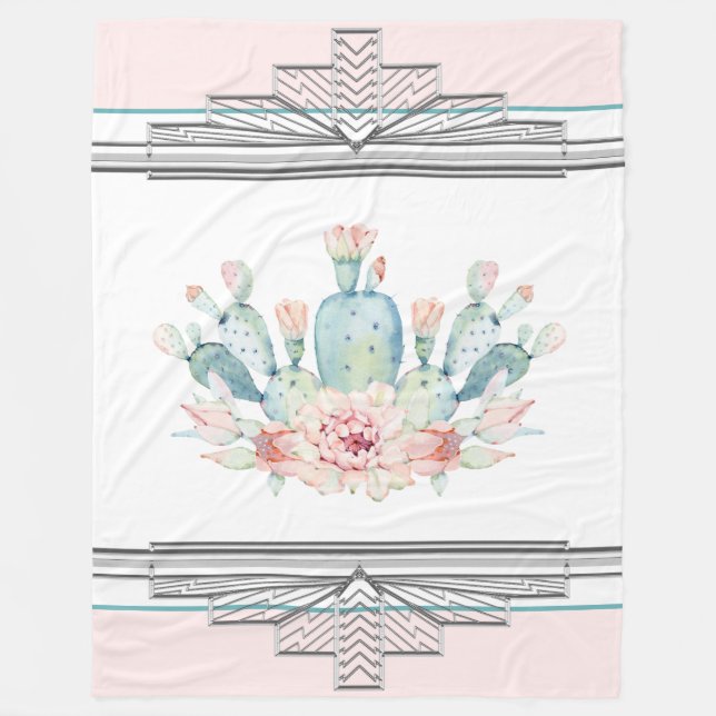 Cactus Southwestern Fleece Blanket (Front)