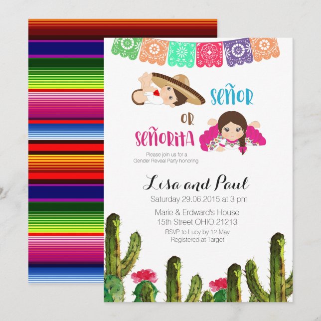 Cactus Succulent Baby Gender Reveal Invitation (Front/Back)