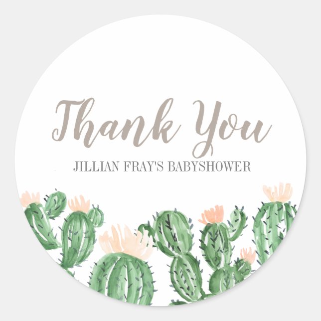 Cactus succulent baby shower thank you sticker (Front)