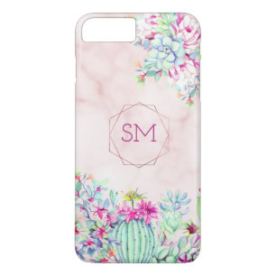 Cactus Succulent Blush Marble Geometric Monogram iPhone 8 Plus/7 Plus Case