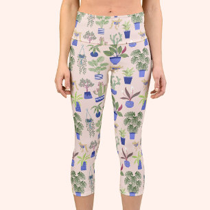 Cactus Succulent Blush Pink Capri Leggings
