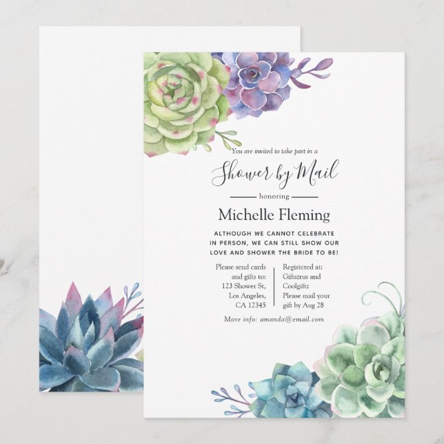 Cactus Succulent Bridal or Baby Shower by Mail Invitation (Front/Back)