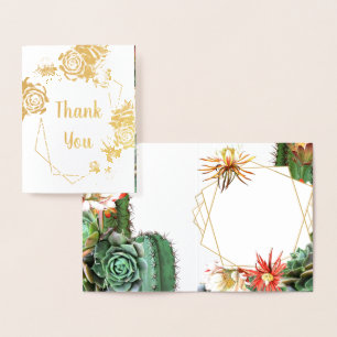 Cactus Succulent Coral Green Real Gold foil Card