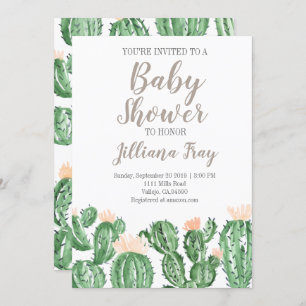 Cactus succulent cute baby shower invite