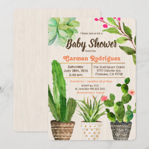 Cactus Succulent Floral Baby Shower Invitation