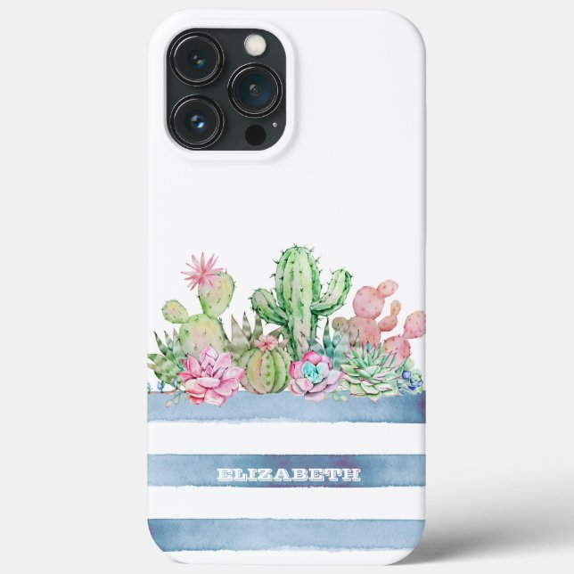 Cactus Succulent Flowers Stripes  Case-Mate iPhone Case (Back)