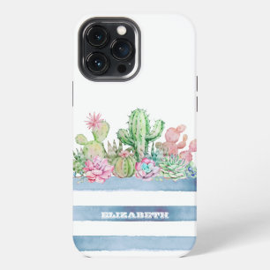 Cactus Succulent Flowers Stripes iPhone 13 Pro Max Case