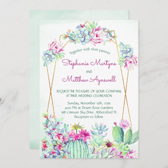 Cactus Succulent Geometric Botanical Wedding Invitation (Front/Back)