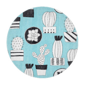 Cactus, succulent: hand-drawn seamless design. cutting board