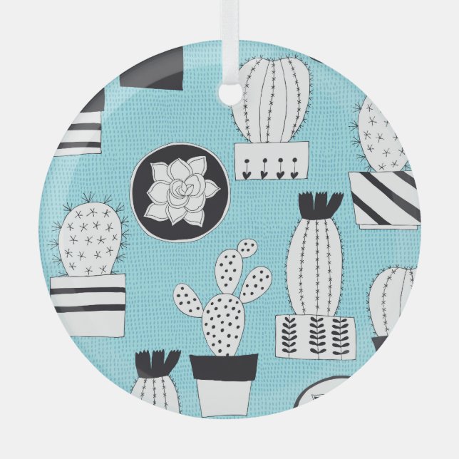 Cactus, succulent: hand-drawn seamless design. glass tree decoration (Front)