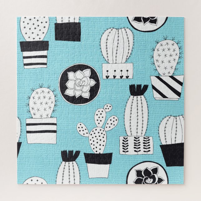 Cactus, succulent: hand-drawn seamless design. jigsaw puzzle (Vertical)