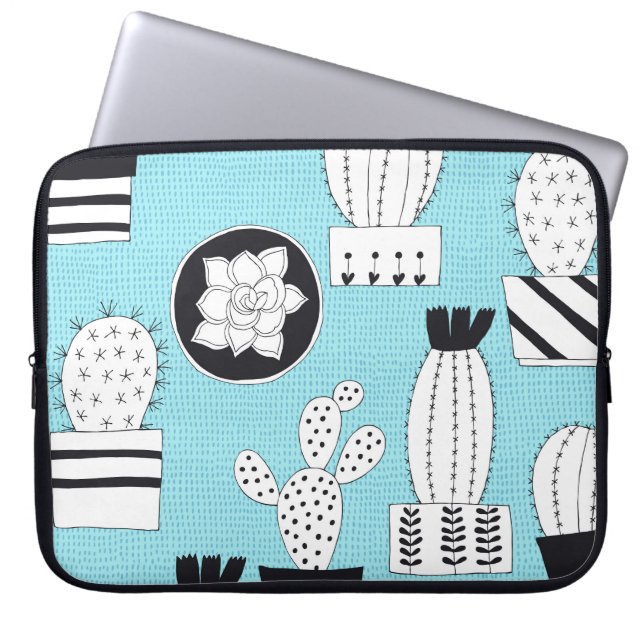 Cactus, succulent: hand-drawn seamless design. laptop sleeve (Front)
