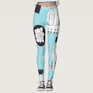Cactus, succulent: hand-drawn seamless design. leggings