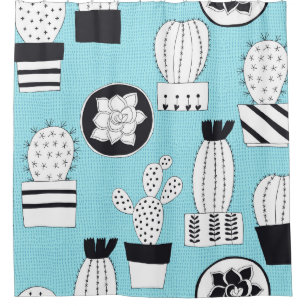 Cactus, succulent: hand-drawn seamless design. shower curtain
